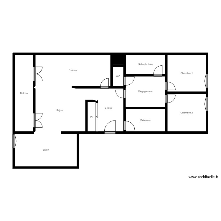 0130B4.03LG074. Plan de 13 pièces et 81 m2