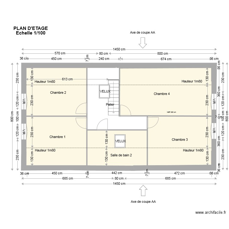 permis 3 étage. Plan de 4 pièces et 85 m2