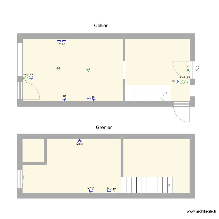 Cellier. Plan de 4 pièces et 49 m2