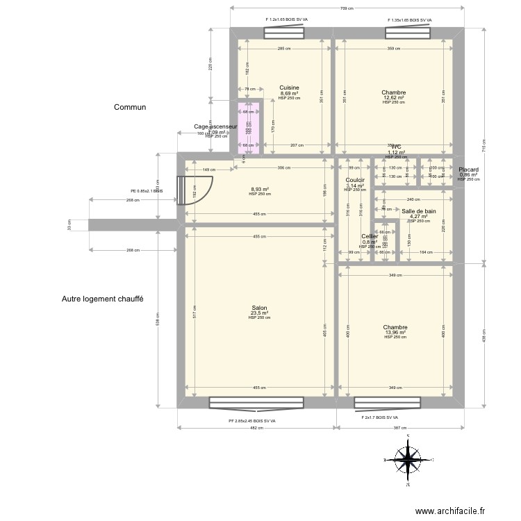 Caillot. Plan de 11 pièces et 79 m2