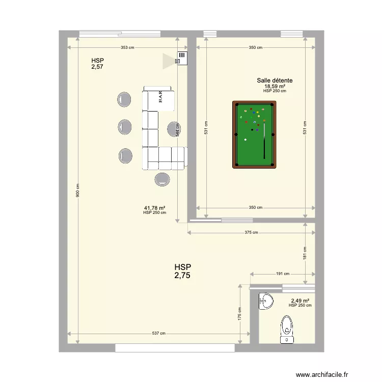 Pièce bar / détente RP. Plan de Pièce bar / détente RP. Plan de