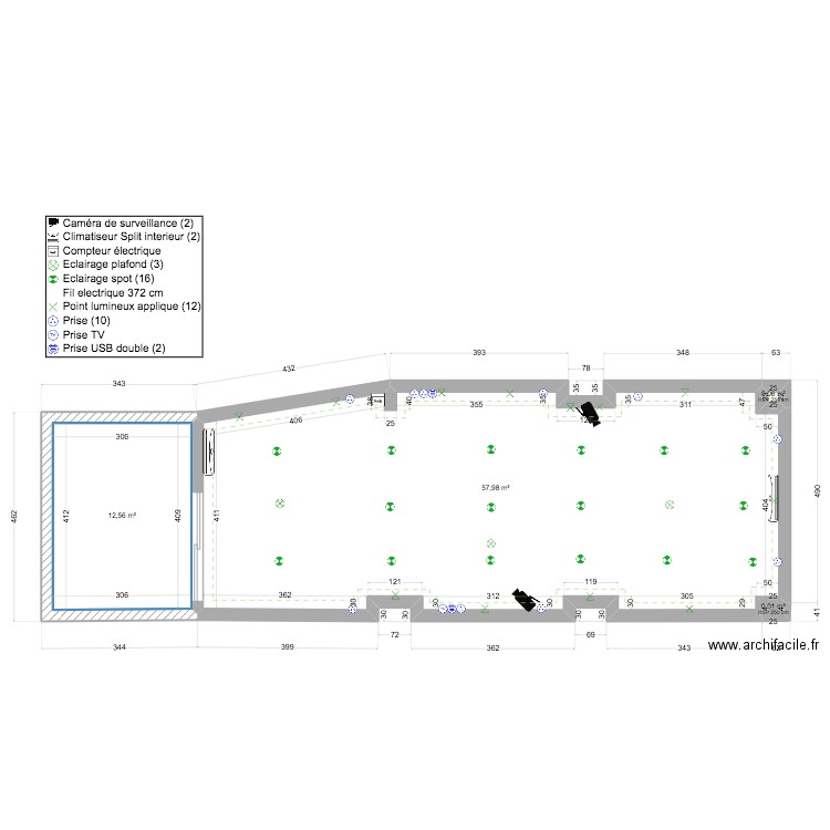 plan electrique Plum secrets. Plan de 4 pièces et 71 m2