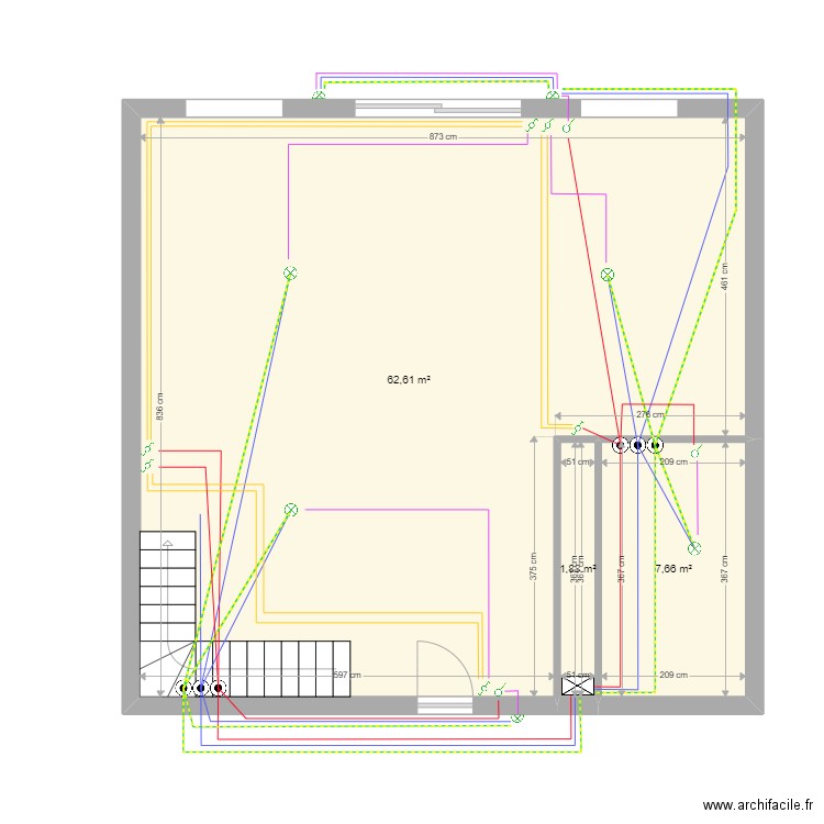 installation électrique RDC. Plan de 3 pièces et 72 m2