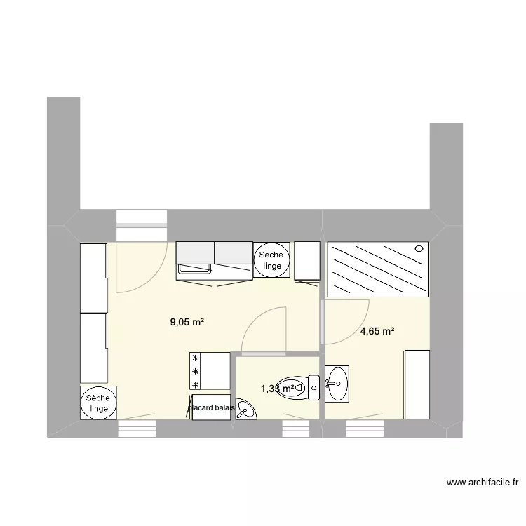 arri&egrave;re cuisine salle de bain WC. Plan de 