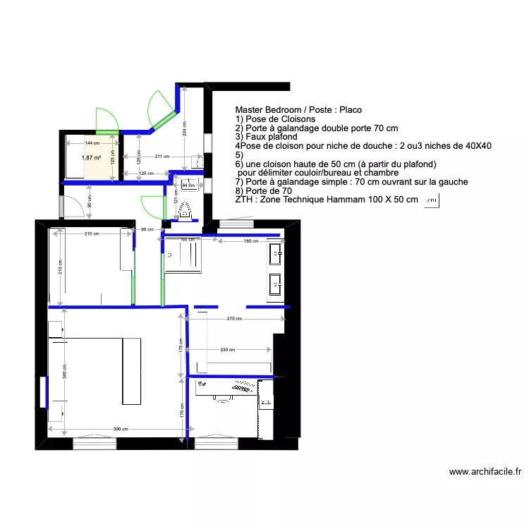 Master BedRoom (cotations). Plan de 