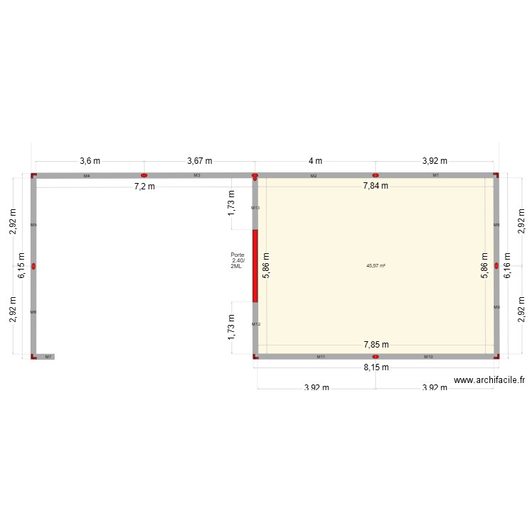 damien troupel. Plan de 1 pièce et 46 m2