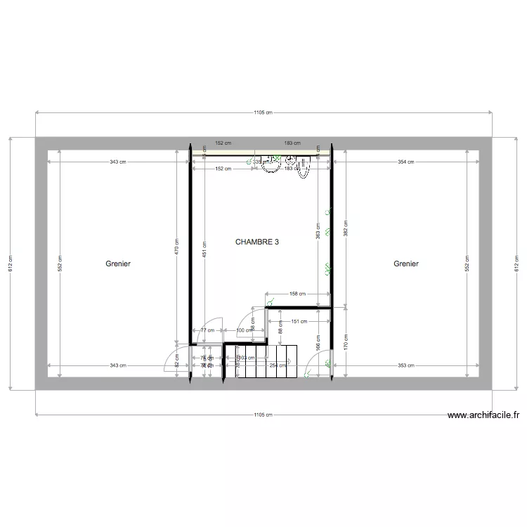 SOUS PENTE CHAMBRE 3. Plan de 