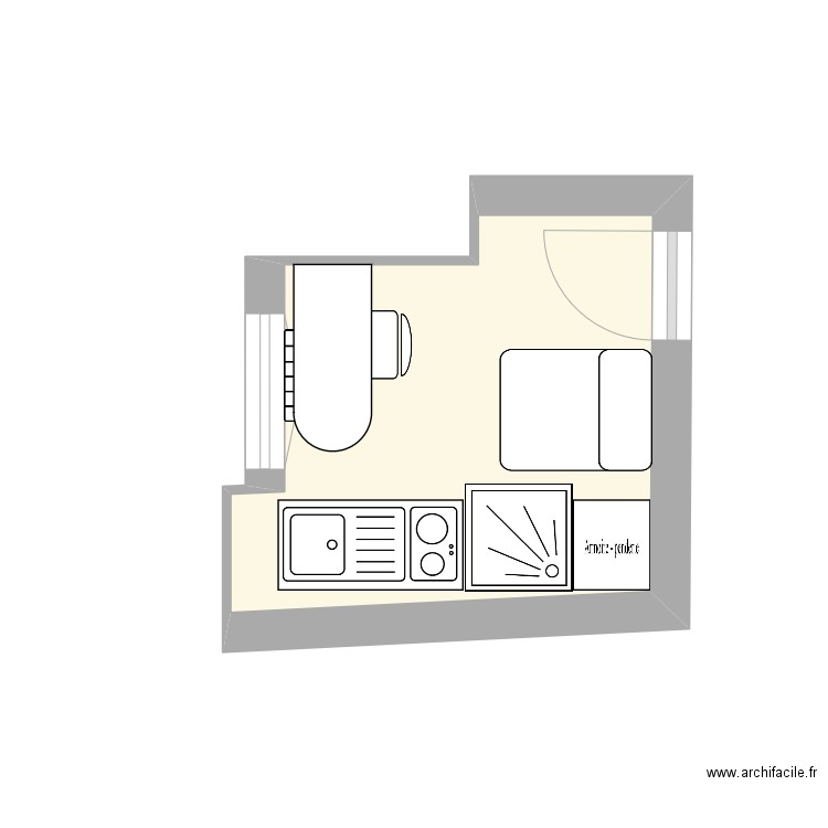 Chambre de bonne 2 jour. Plan de 1 pièce et 6 m2