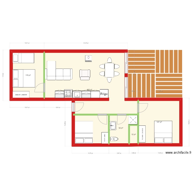 chalet 2. Plan de 5 pièces et 73 m2