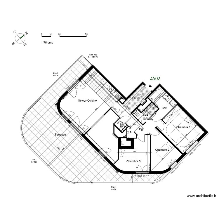 Côtes mesurées plan indice 10 . Plan de 0 pièce et 0 m2