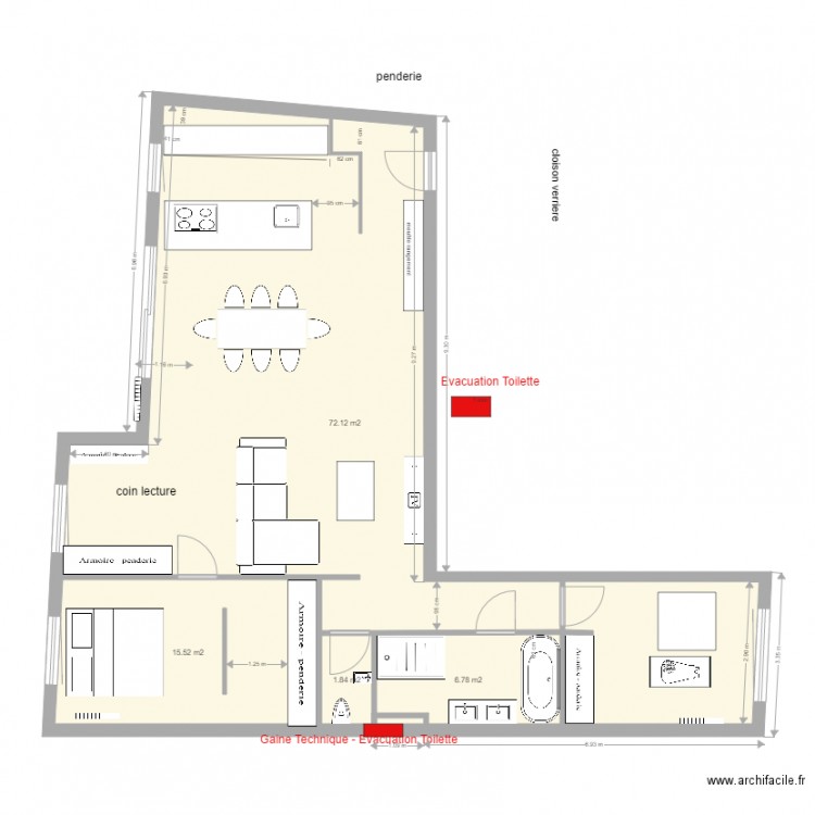 T2 couloir entrée cuisine ouverte  v01. Plan de 0 pièce et 0 m2
