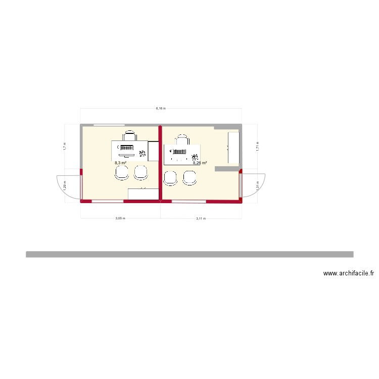 MDD version 2. Plan de 2 pièces et 17 m2