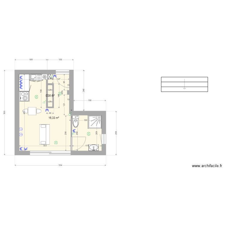 appartement . Plan de 2 pièces et 17 m2