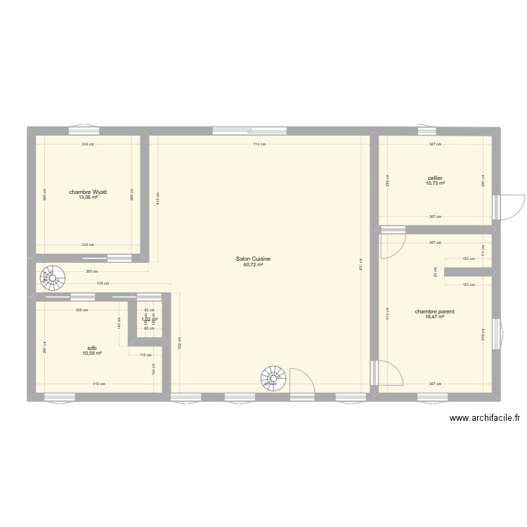 rdc. Plan de 6 pièces et 115 m2