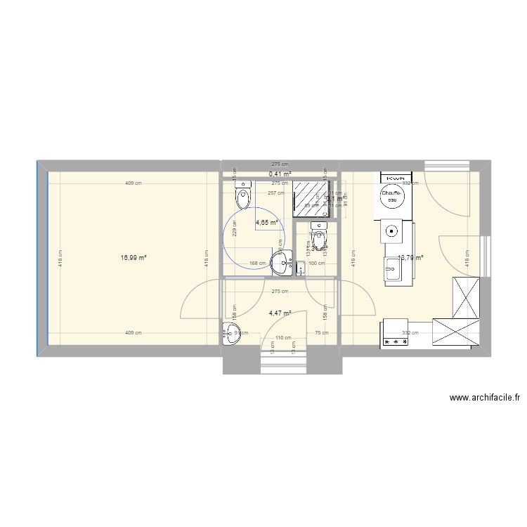 wc_bas_V2 avec lave mains dans sas. Plan de 7 pièces et 42 m2