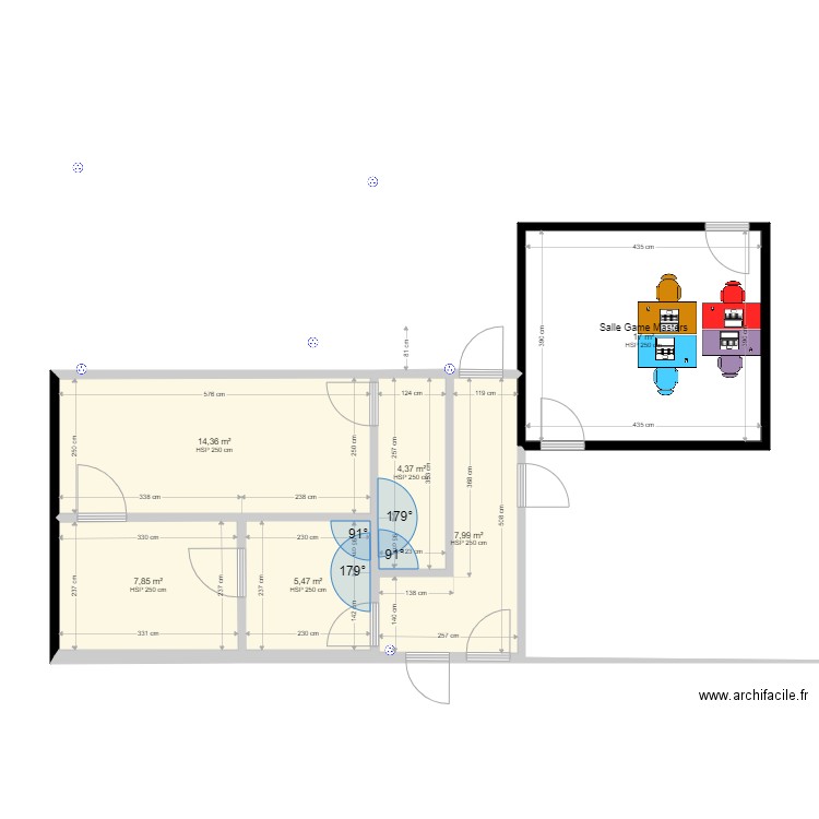 5eme salle électricité. Plan de 6 pièces et 57 m2