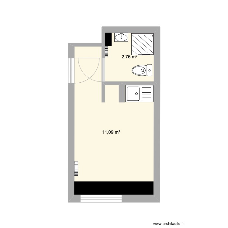 Loge Aspirant Dargent. Plan de 2 pièces et 14 m2