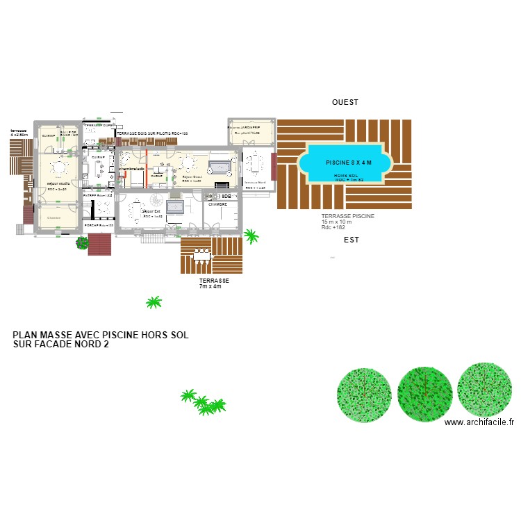 plan masse avec PISCINE HORS SOL FACADE NORD 2. Plan de 4 pièces et 123 m2