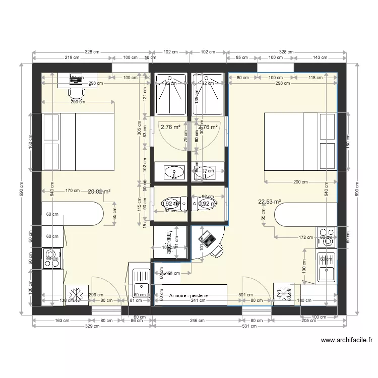 ILOT VERT STUDIOX2. Plan de 