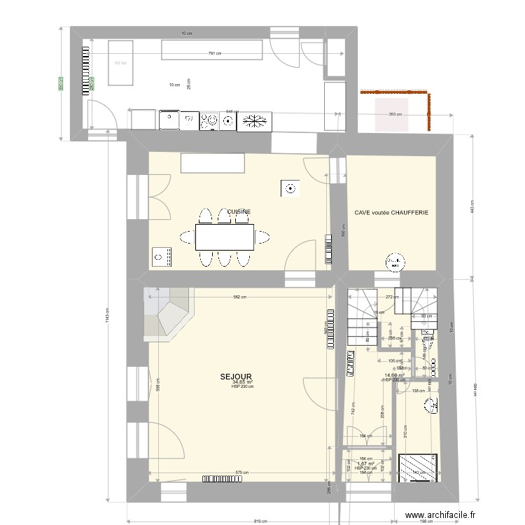 agrandissement cuisine. Plan de 5 pièces et 81 m2