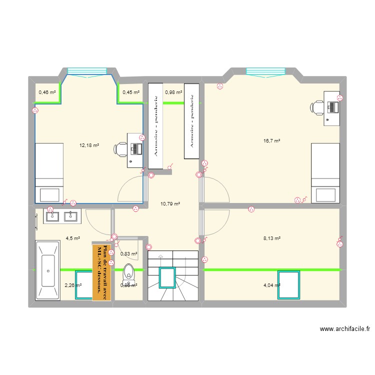 étage loperhet V2. Plan de 12 pièces et 62 m2