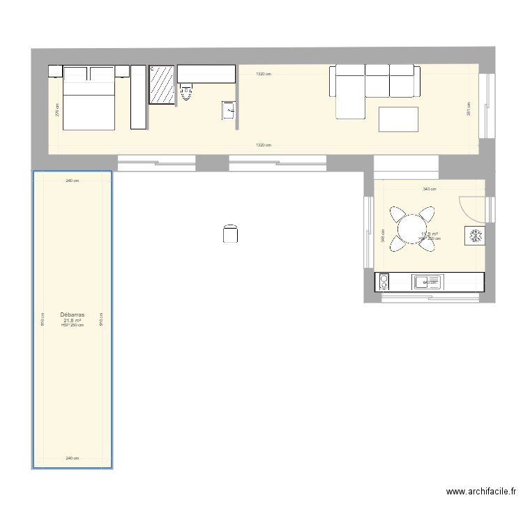 Longere avec extension. Plan de 0 pièce et 0 m2