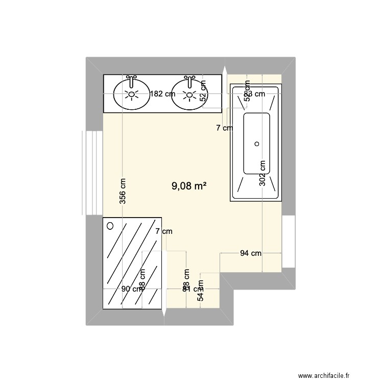 salle de bain 1. Plan de 1 pièce et 9 m2