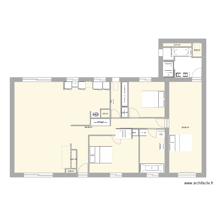 salle de bain ares. Plan de 9 pièces et 113 m2