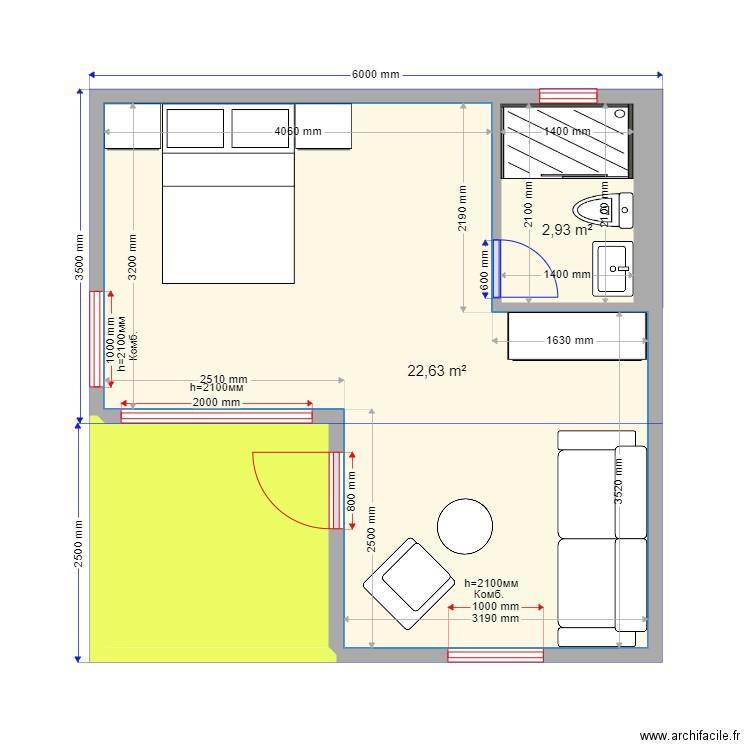 krym 22. Plan de 3 pièces et 31 m2