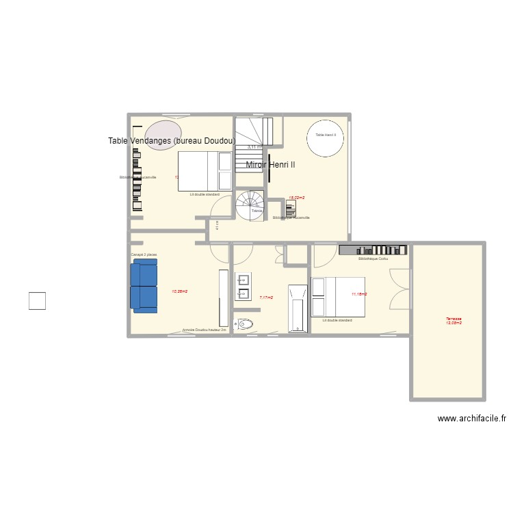 Le Mas_1er étage. Plan de 8 pièces et 74 m2