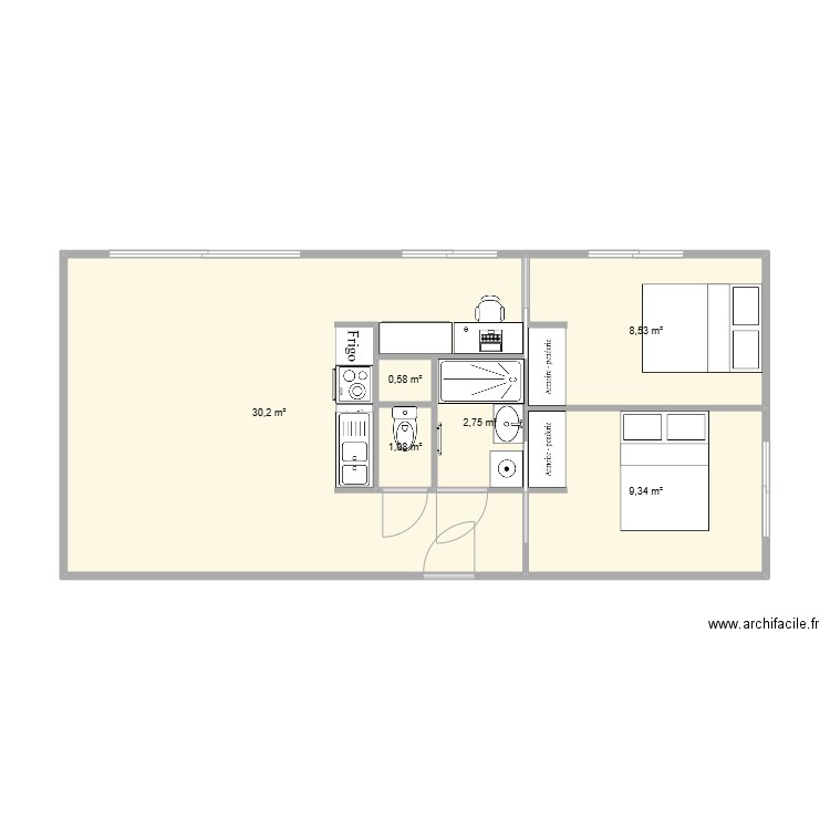 HIBANA. Plan de 6 pièces et 52 m2