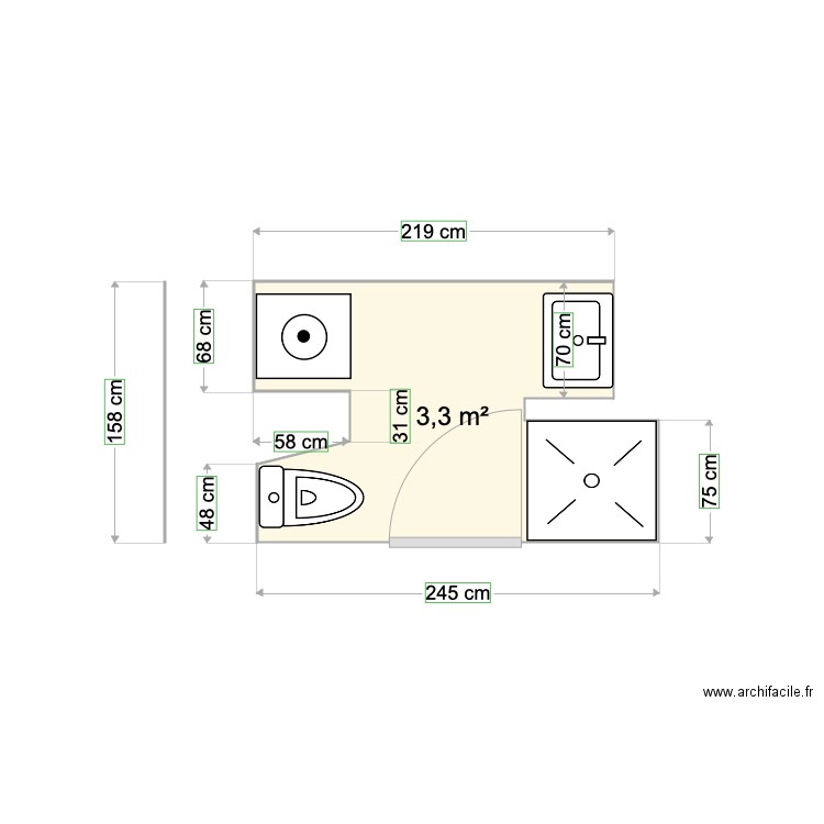 cypres 1de. Plan de 1 pièce et 3 m2