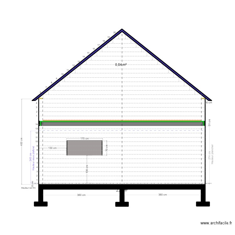 MAISON FACADE NORD. Plan de 2 pièces et 3 m2