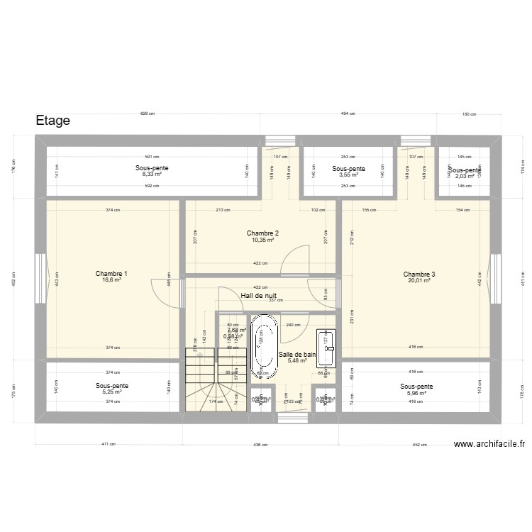 Fory étage. Plan de 13 pièces et 87 m2