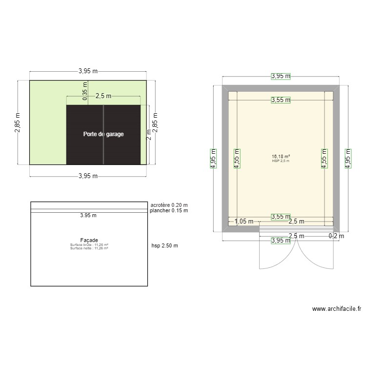 garage plan. Plan de 1 pièce et 16 m2