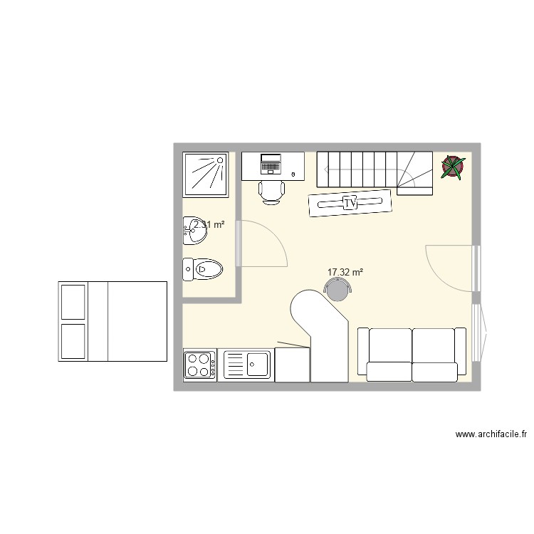 studio. Plan de 0 pièce et 0 m2