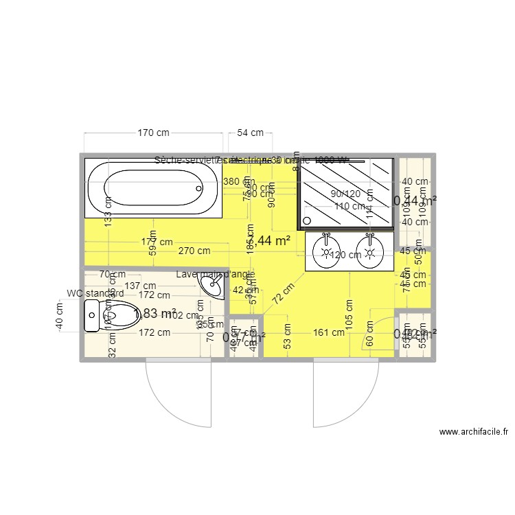 plan sdb darchan. Plan de 5 pièces et 10 m2