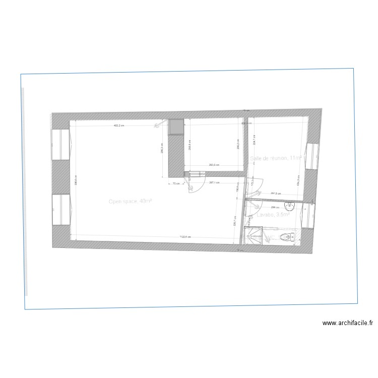 6 commerce . Plan de 1 pièce et 66 m2