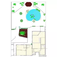 Plan masse implantation jardin avec terrasse bois