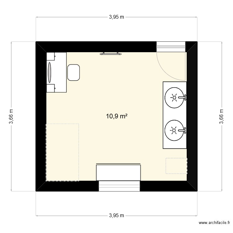 essai. Plan de 1 pièce et 11 m2