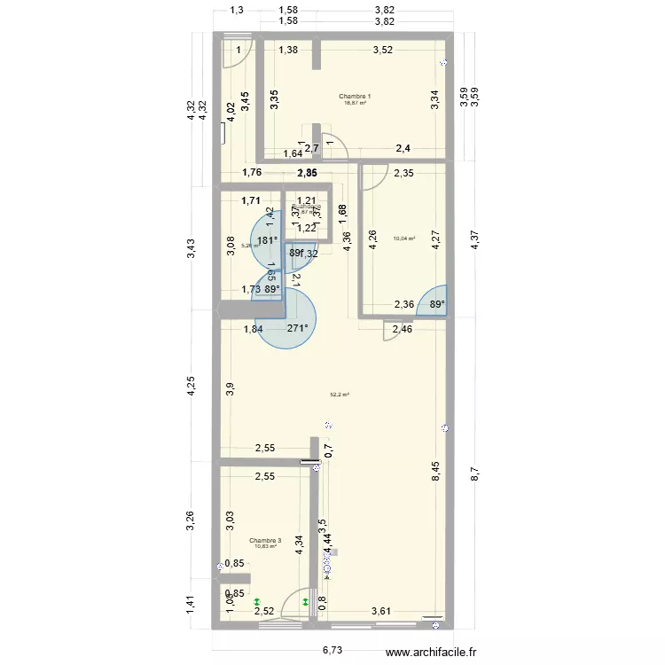 Stains Chambre 1. Plan de 6  et 97 m²