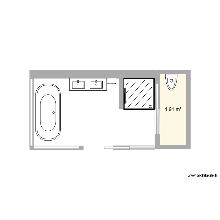 Salle de bains Master. Plan de 1 pièce et 2 m2