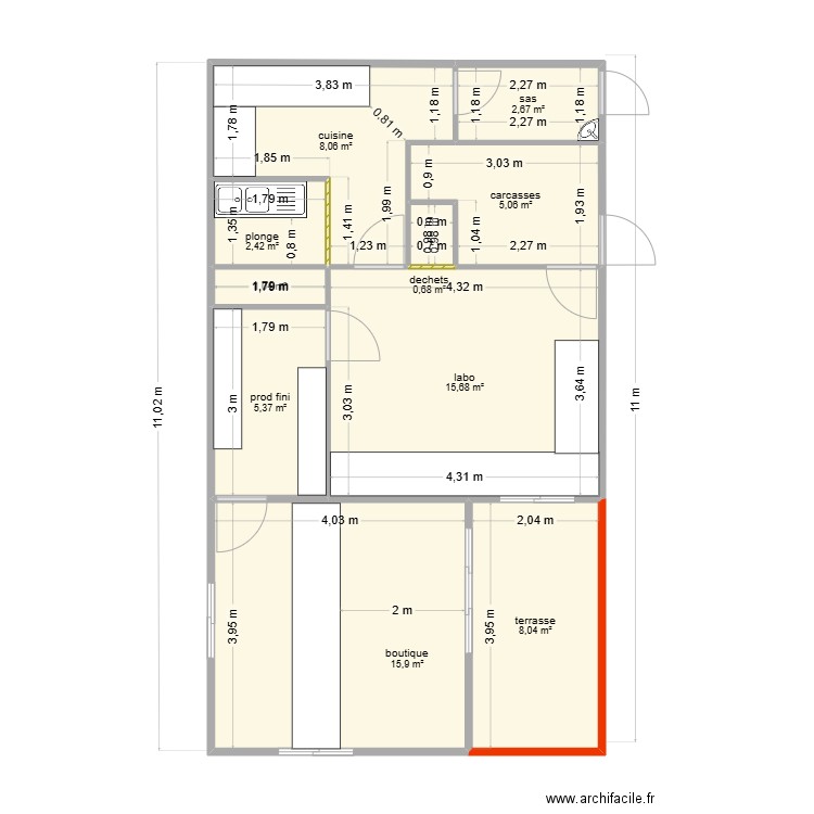plan labo Mathieu 123. Plan de 10 pièces et 65 m2