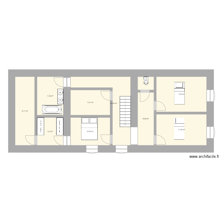 Chevanceaux Etage 2. Plan de 10 pièces et 82 m2