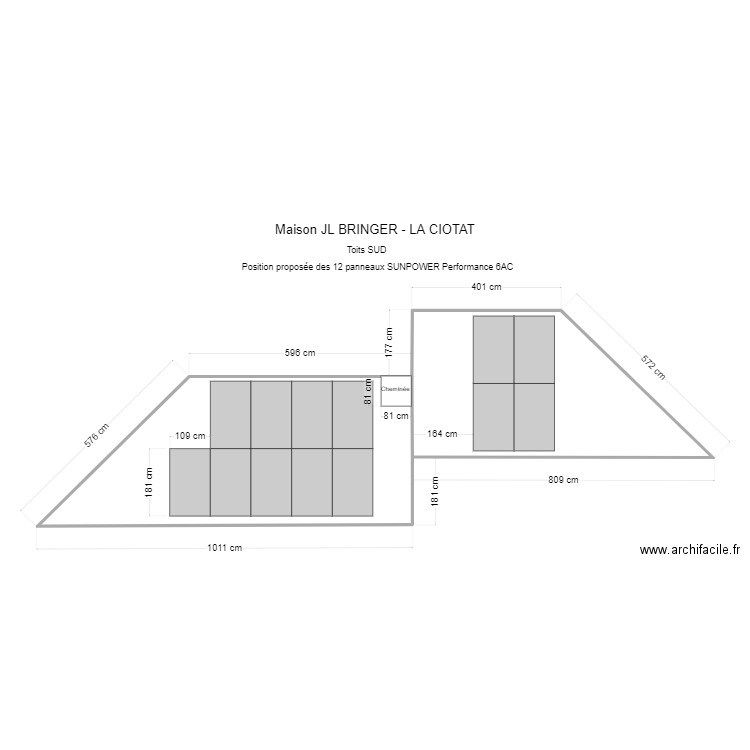 panneaux solaires. Plan de 2 pièces et 55 m2