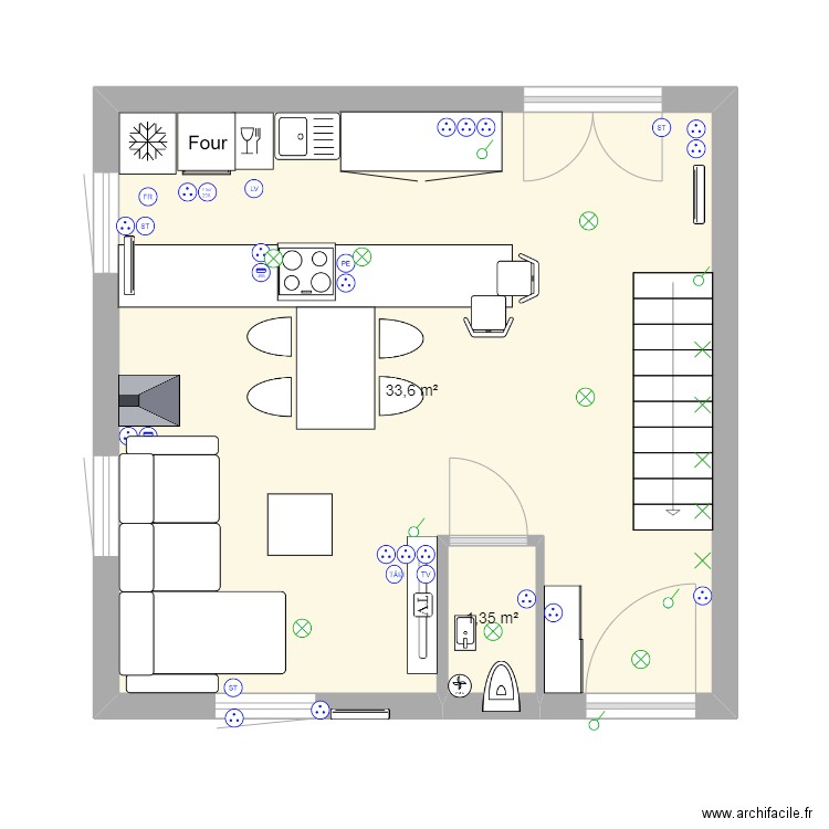 Initial. Plan de 2 pièces et 35 m2