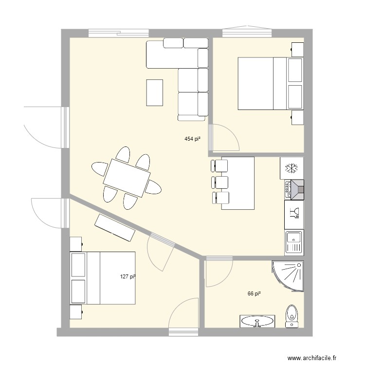 boucherie rdc basic arrierre seul. Plan de 3 pièces et 60 m2