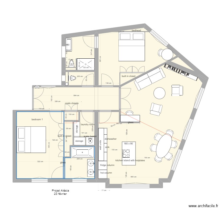 usa 1. Plan de 9 pièces et 94 m2