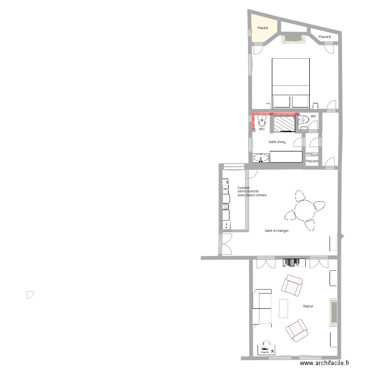 Plan Projet 23 Chomel. Plan de 1 pièce et 5 m2