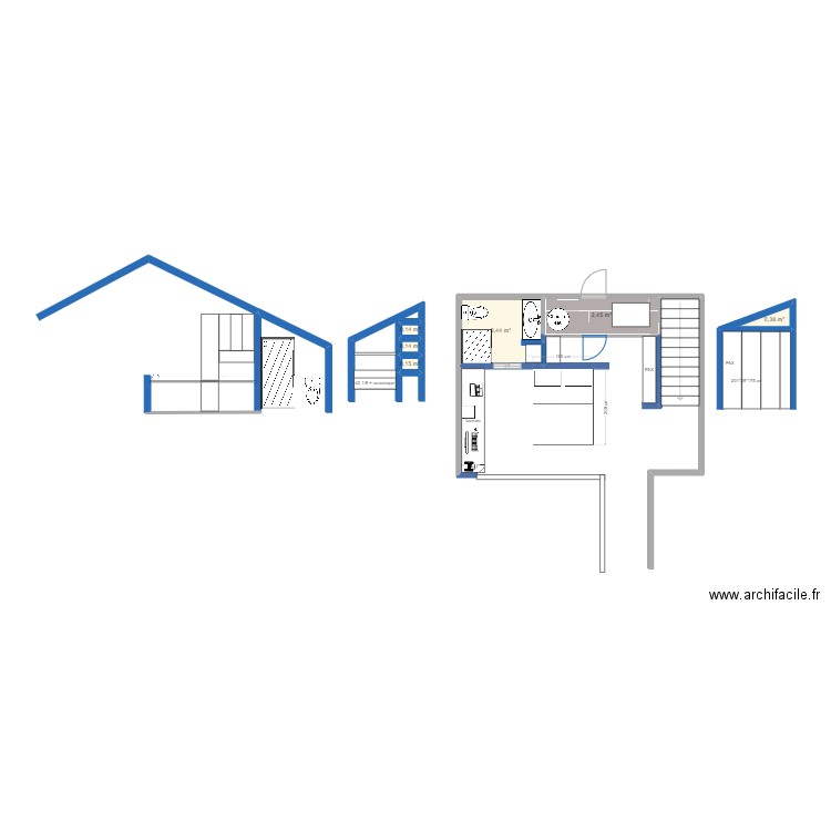 mezzanine Amélie 3. Plan de 6 pièces et 7 m2